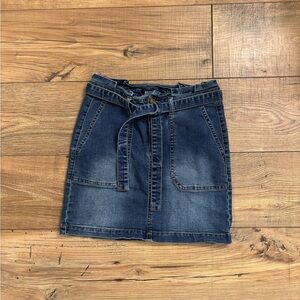 Blue Spice Medium Blue Denim Paperbag Mini Skirt with Tie Belt